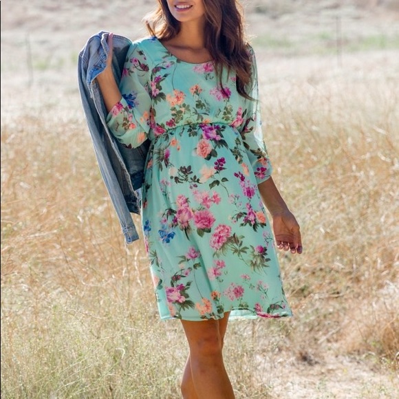 mint floral chiffon maternity dress